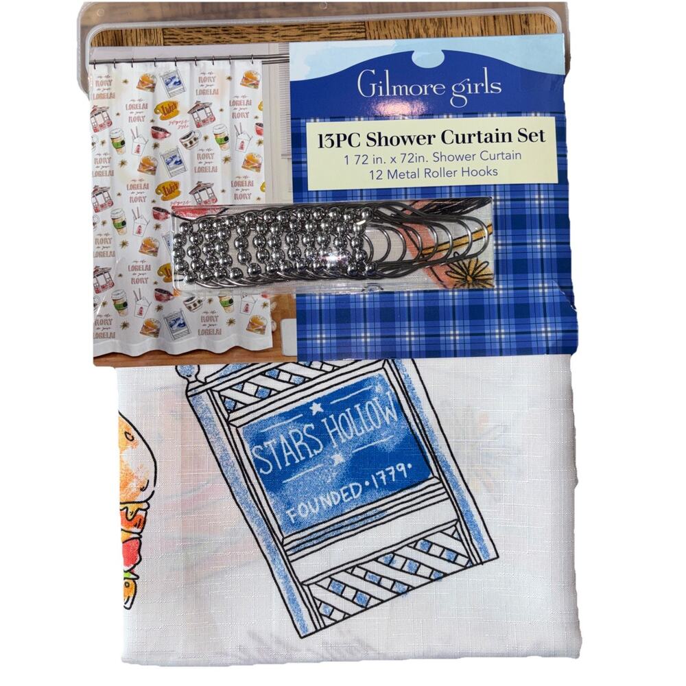 Gilmore Girls Shower Curtain Luke's Coffee Shop Stars Hollow 13 pc set NEW